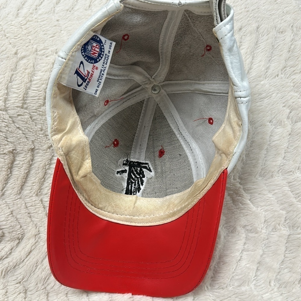 Vintage Logo Athletic Atlanta Falcons LEATHER hat buckle back, 90's, White /red - Picture 7 of 8
